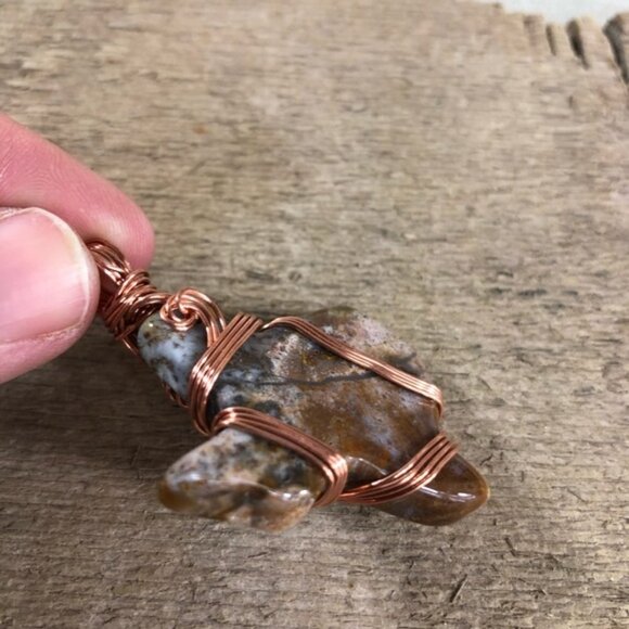 Natural Jasper Wire Wrapped Texas Necklace Pendant - Picture 3 of 4